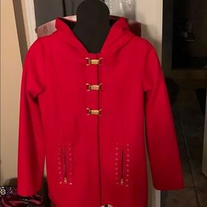 Madchen Red Hooded Wool Coat